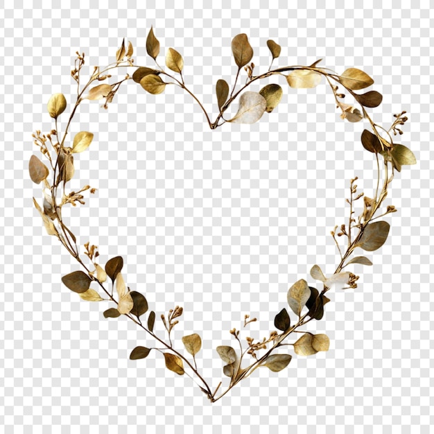 Corona de eucalipto dorada en forma de corazón Diseño botánico elegante