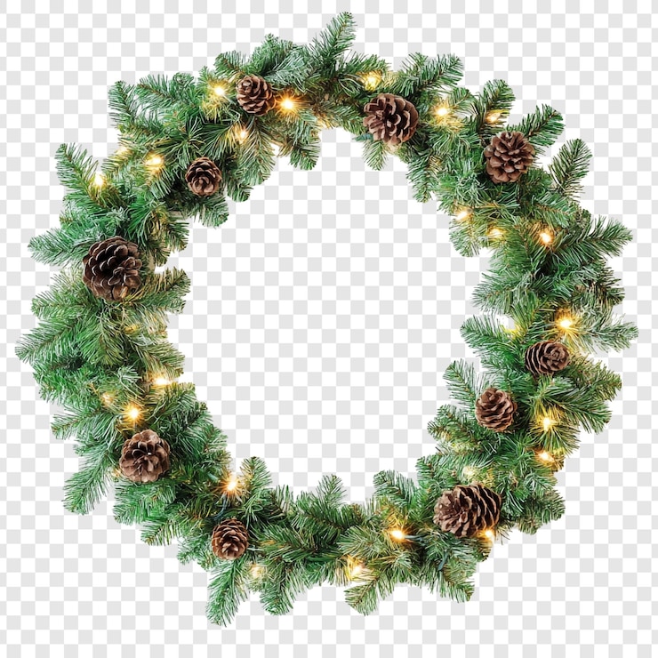 PSD gratuito corona de navidad luminosa con conos de pino