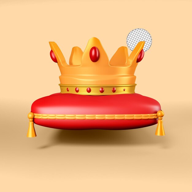 Corona de rey de oro con icono de gema Ilustración de procesamiento 3d aislado