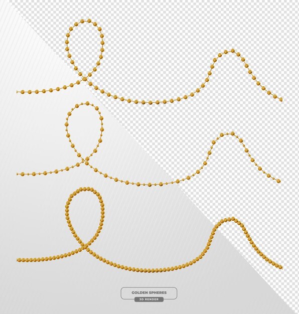 Coronas de cuentas de oro para decoración festiva en renderizado en 3D