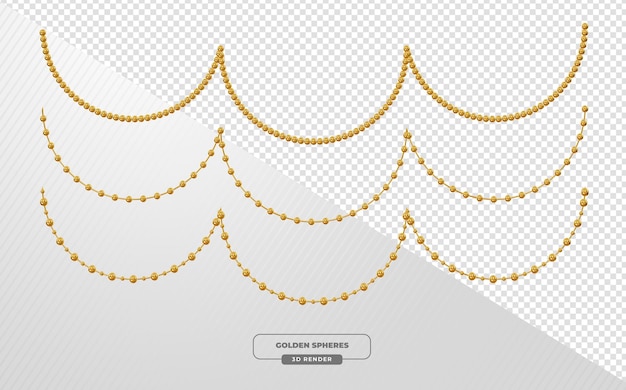 Coronas de cuentas de oro para decoración festiva en renderizado en 3D