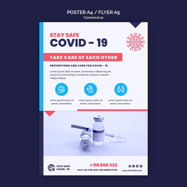 Gratis PSD coronavirus afdruksjabloon met foto