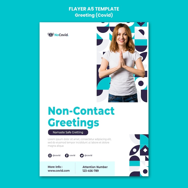 Gratis PSD coronavirus-groeten afdruksjabloon met foto