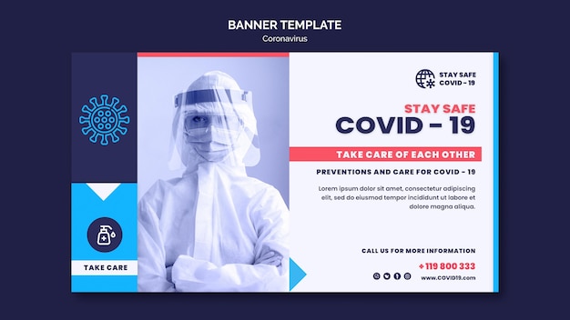 Gratis PSD coronavirus-sjabloon voor spandoek met foto