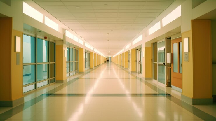 PSD gratuito corridoio dell'ospedale di lusso con sfocatura astratta ia generativa