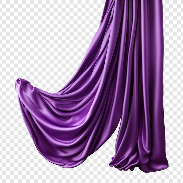 La cortina de seda púrpura sola aislada en un fondo transparente