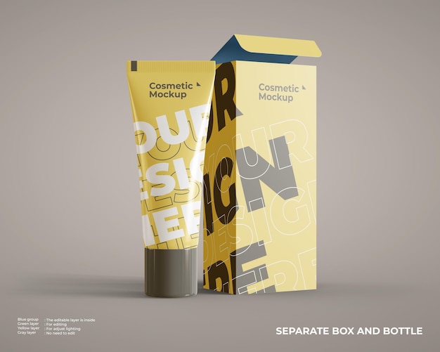 Cosmetische tube mockup met box-pakket