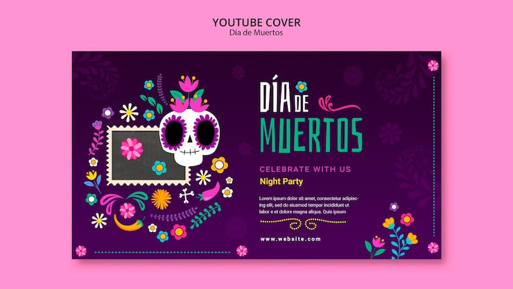 PSD gratuito cover di youtube della celebrazione di dia de muertos
