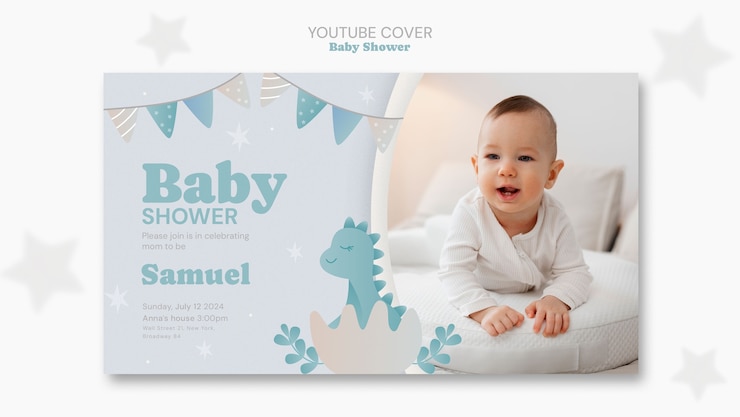 PSD gratuito cover di youtube per la celebrazione della doccia del bambino