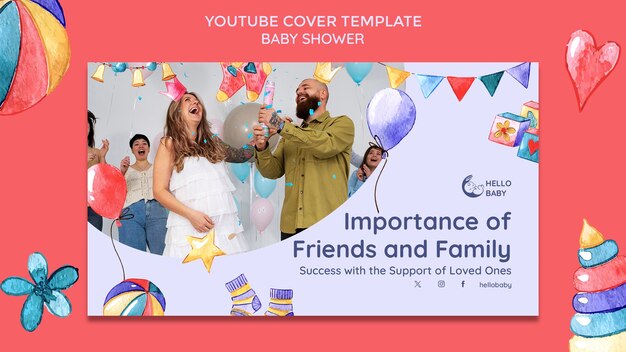 PSD gratuito cover de youtube para la celebración de la ducha de bebé