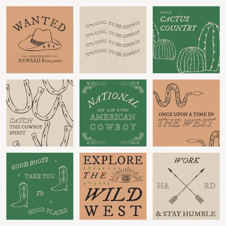 PSD Gratis cowboy themed social media template psd with editable text collection