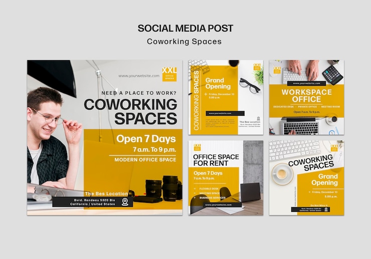PSD gratuito coworking spazio ufficio social media post modello