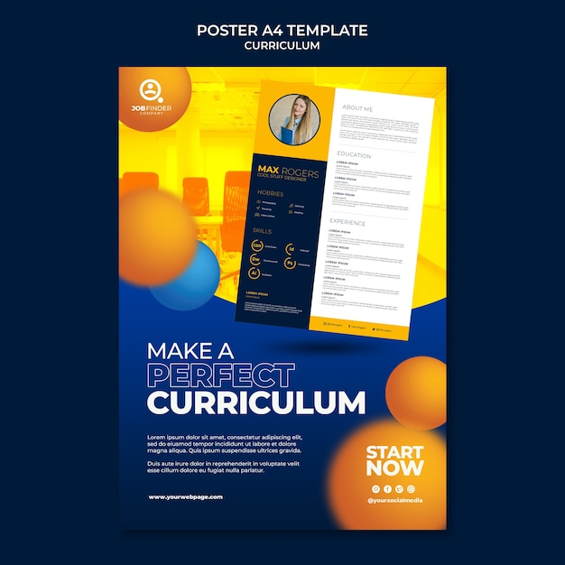 PSD gratuito crear plantilla de póster de currículum perfecto