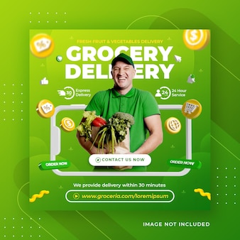 Creatief concept verse groente en fruit boodschappenbezorgpromotie voor instagram postsjabloon