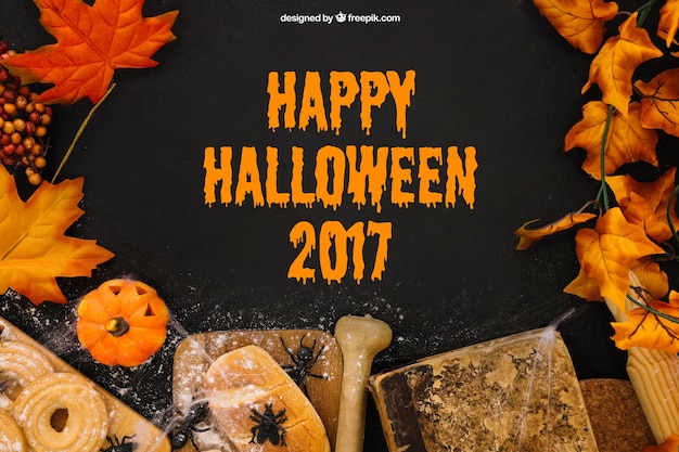 Gratis PSD creatieve halloween mockup