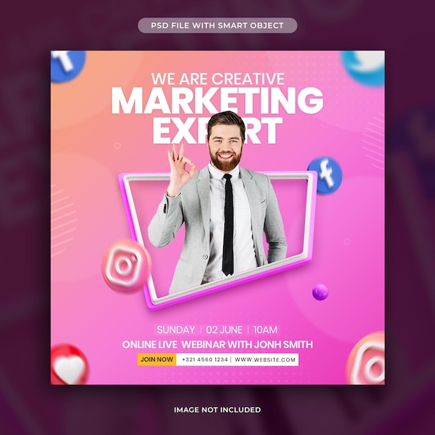 Creatieve marketingexpert social media post-sjabloon