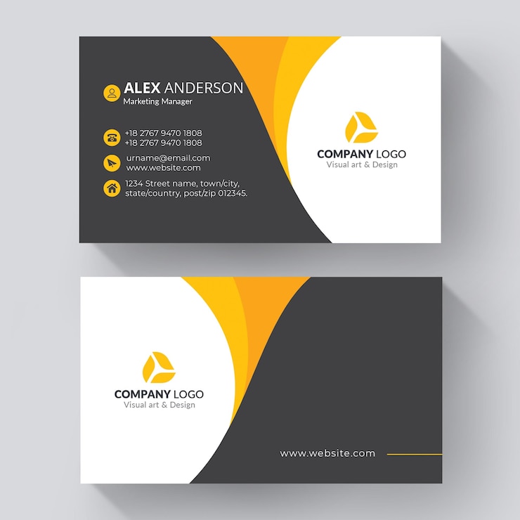 Gratis PSD creatieve moderne visitekaartje met gele details
