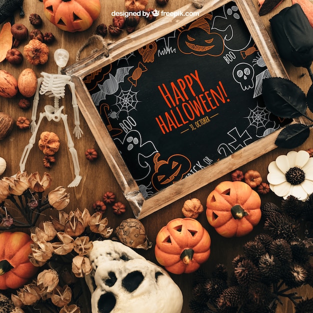 creative halloween mockup with slate
