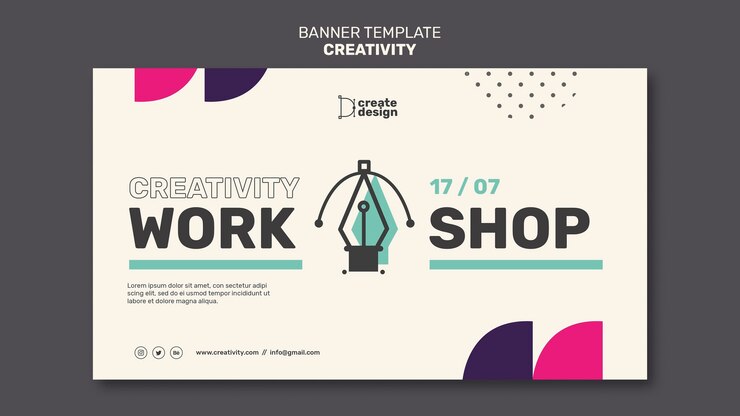 PSD Gratis creativity workshop horizontal banner