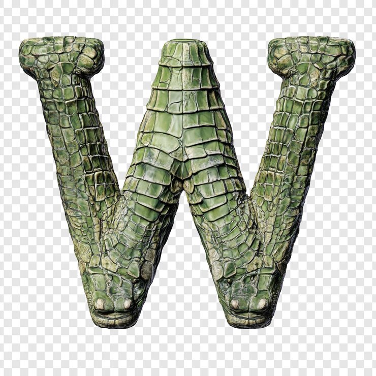 PSD Gratis crocodile skin letter w 3d render of a realistic alligator texture alphabet