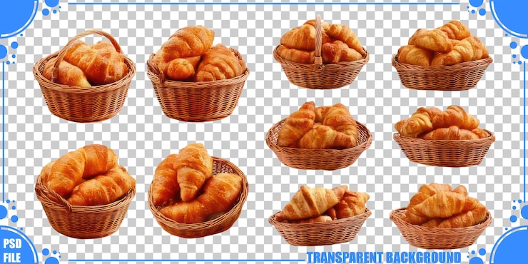 PSD gratuito croissant in cesti su uno sfondo trasparente