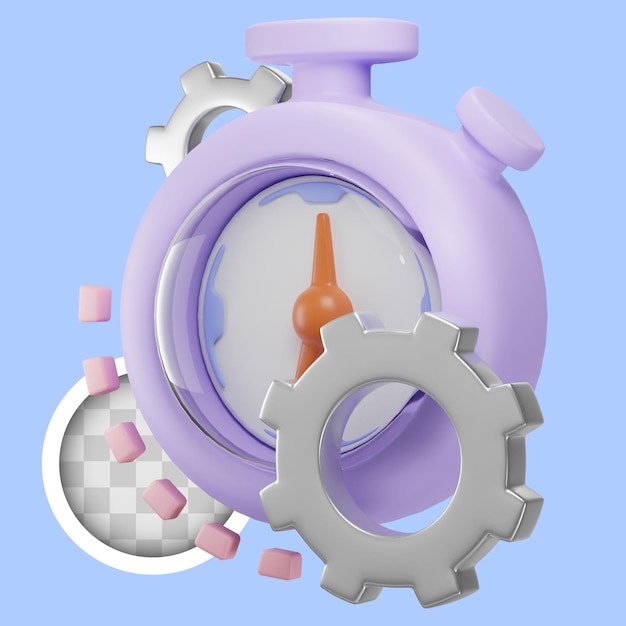 El cronómetro simboliza la medición del tiempo y la eficiencia en la ilustración 3d