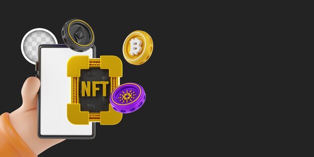 Cryptocurrency en nft 3d illustratie