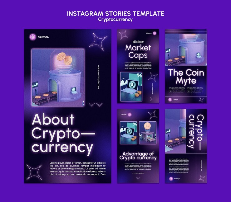 Gratis PSD cryptocurrency-ontwerpsjabloon van insta-verhalen