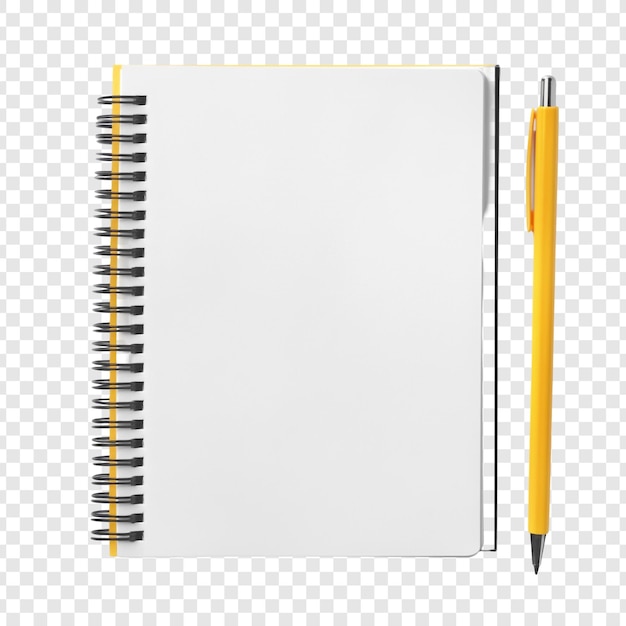 Cuaderno espiral en blanco y modelo de bolígrafo amarillo