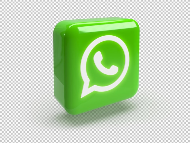 Cuadrado redondeado 3D con logo brillante de WhatsApp