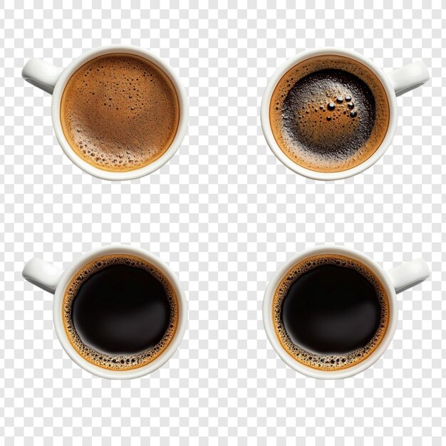 Cuatro tazas de café Una vista de arriba hacia abajo de las bebidas aromáticas