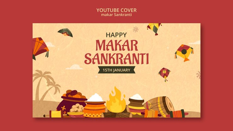 PSD gratuito cubierta de youtube de la celebración de makar sankranti