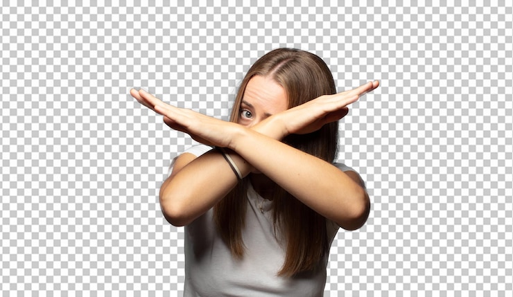 PSD gratuito cubrirse la cara con la mano y poner la otra mano al frente para evitar que la cámara rechace fotos o imágenes