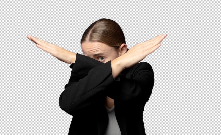 PSD gratuito cubrirse la cara con la mano y poner la otra mano al frente para evitar que la cámara rechace fotos o imágenes