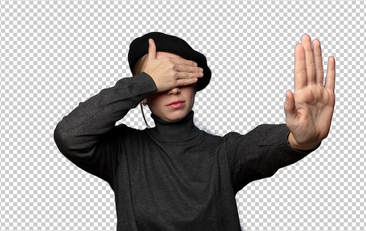 PSD gratuito cubrirse la cara con la mano y poner la otra mano al frente para evitar que la cámara rechace fotos o imágenes