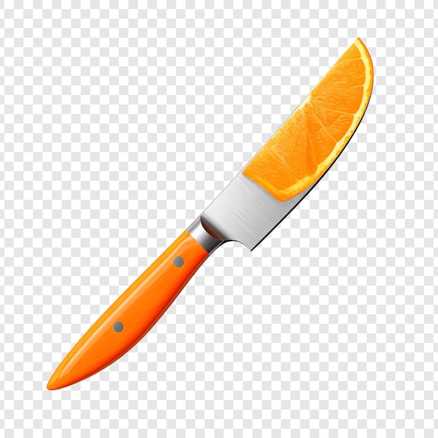 PSD gratuito cuchillo de cocina con cuchilla de acero naranja con camino guardado aislado en fondo transparente