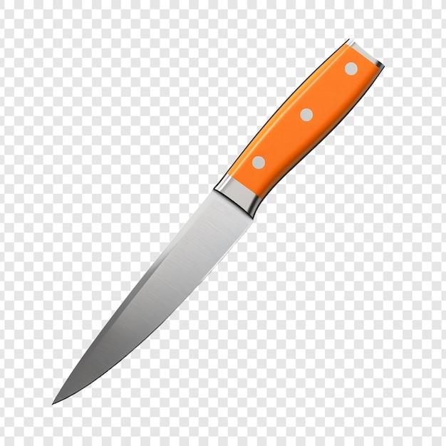 PSD gratuito cuchillo de cocina con cuchilla de acero naranja con camino guardado aislado en fondo transparente