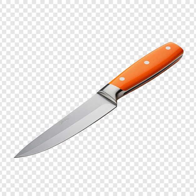 PSD gratuito cuchillo de cocina con cuchilla de acero naranja con camino guardado aislado en fondo transparente