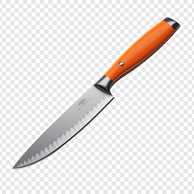 PSD gratuito cuchillo de cocina con cuchilla de acero naranja con camino guardado aislado en fondo transparente