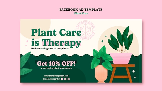 PSD gratuito cuidando la plantilla de facebook de plantas