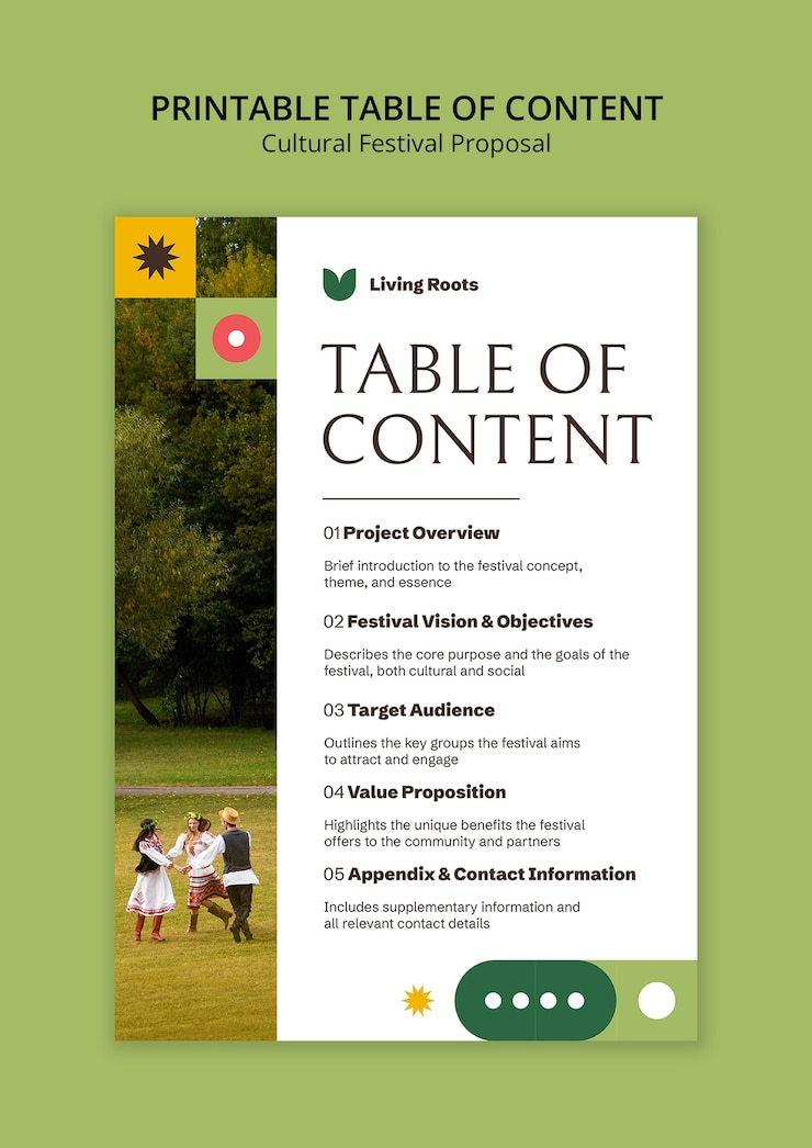 PSD gratuito cultural festival proposal table of contents