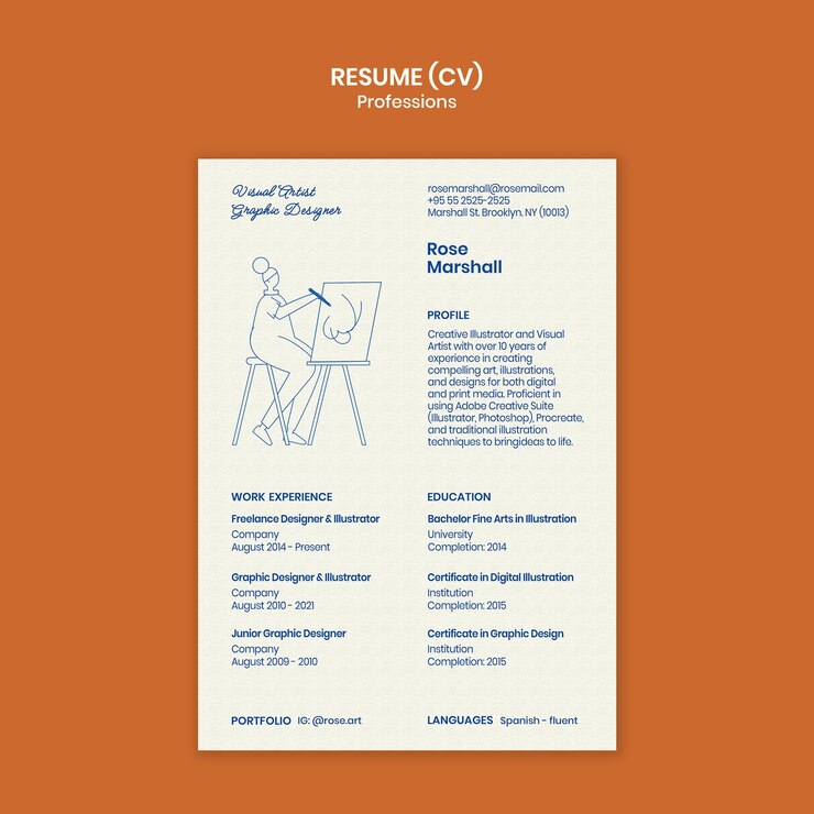 PSD gratuito currículum de un artista visual y diseñador gráfico
