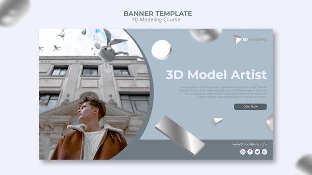 PSD gratuito curso de modelado 3d estilo banner