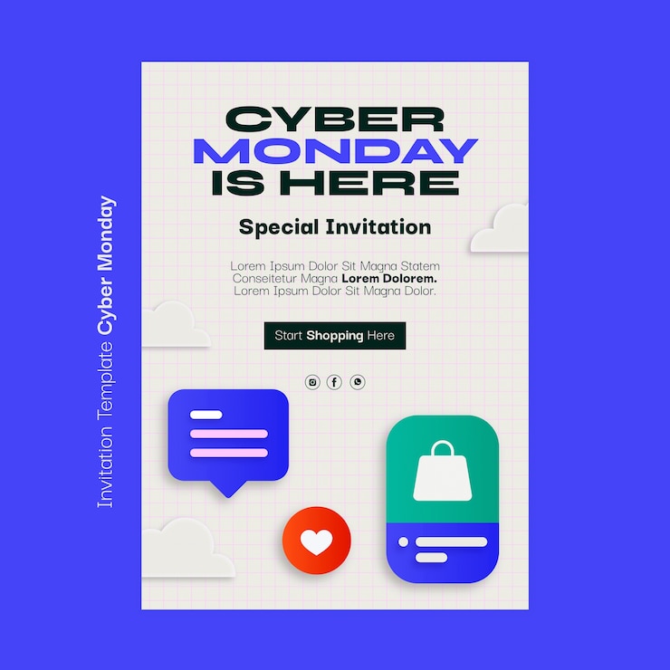 Gratis PSD cyber maandag uitnodigingssjabloon