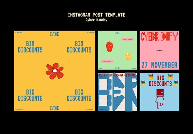 Gratis PSD cyber maandag verkoop instagram-berichten