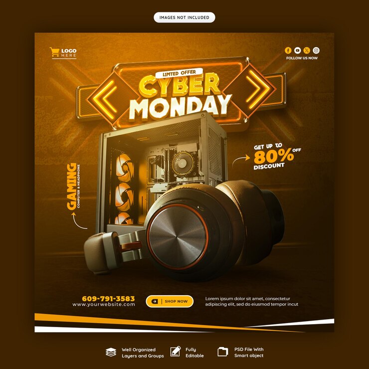 PSD gratuito cyber monday super sale banner sui social media o modello di post