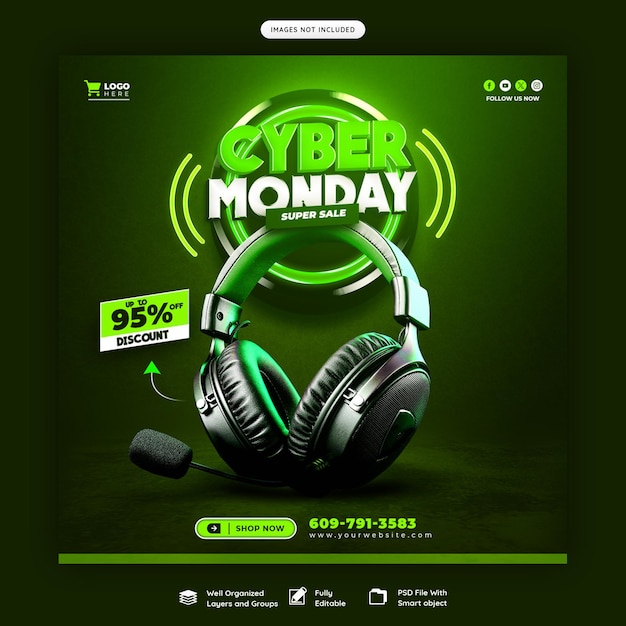 Gratis PSD cyber monday super sale social media banner of post sjabloon