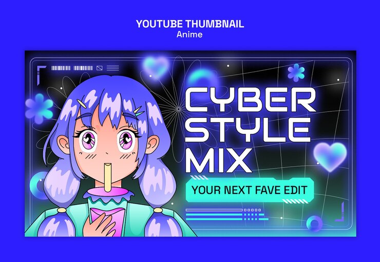 PSD Gratis cyber style mix anime youtube thumbnail