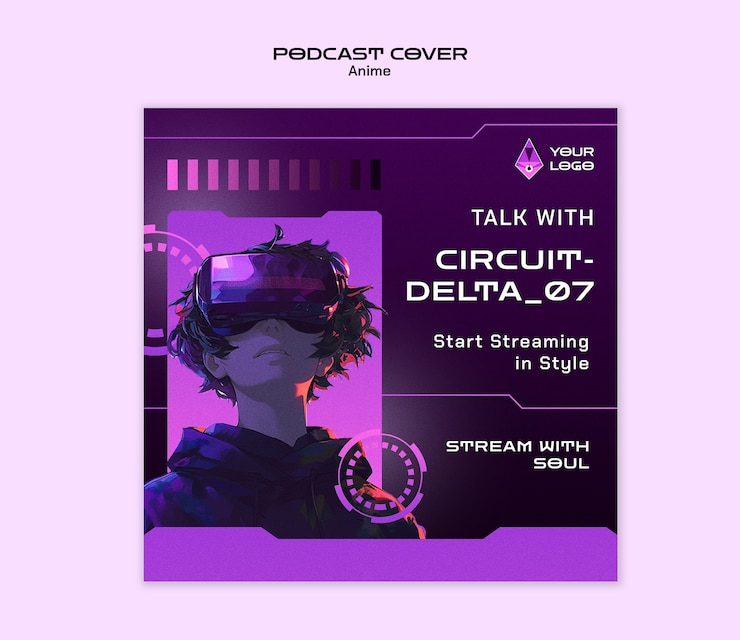 PSD Gratis cyberpunk anime podcast cover art