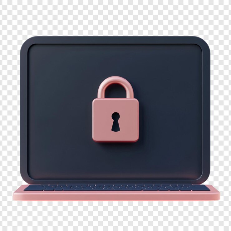 PSD Gratis cybersecurity digital fortress data protection secure online experience render 3d laptop dengan gembok